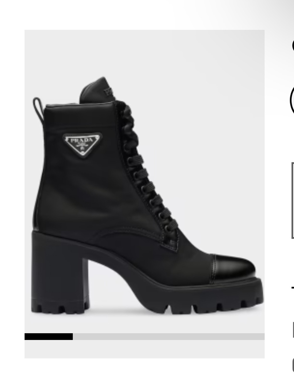 Prada Black Lace-Up Lug Sole Block-Heel Boot